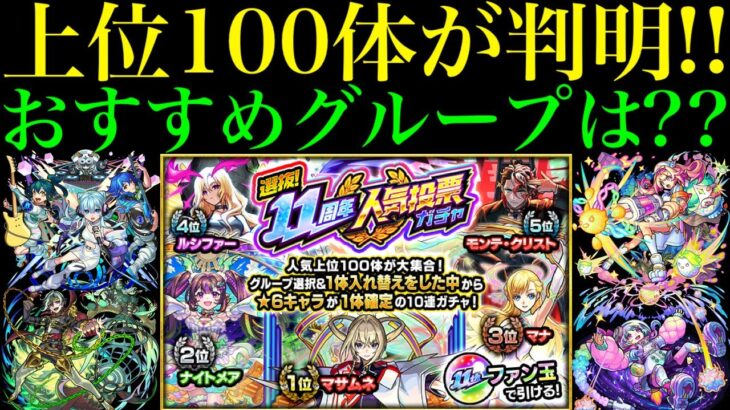 【動画まとめ】【モンスト】TOP20だけじゃなくて○グループもめっちゃ優秀!?『11周年人気投票ガチャ』はどのグループを引くべき??おすすめとガチャの注意点を詳しく解説!!